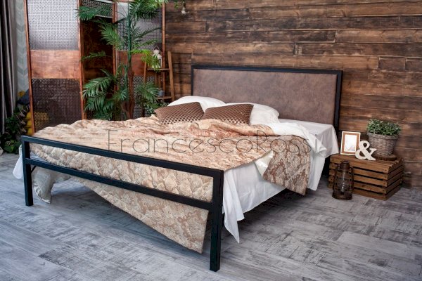 Кровать Лофт Лоренцо чёрная с коричневой вставкой (Francesco Rossi)